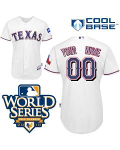 Rangers Customized Authentic White Cool Base MLB Jersey w/2010 World Series Patch
