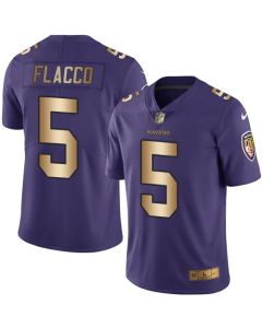 Ravens #5 Joe Flacco Purple Men's Stitched NFL Limited Gold Rush Jersey