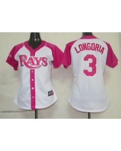 Rays #3 Evan Longoria White/Pink Women's Splash Fashion Stitched MLB Jersey