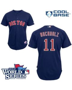 Red Sox #11 Clay Buchholz Dark Blue Cool Base 2013 World Series Patch Stitched MLB Jersey