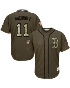 Red Sox #11 Clay Buchholz Green Salute to Service Stitched Grey Jersey