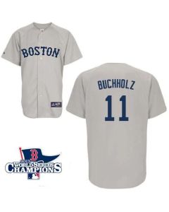 Red Sox #11 Clay Buchholz Grey Cool Base 2013 World Series Champions Patch Stitched MLB Jersey