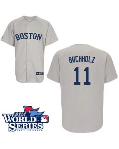 Red Sox #11 Clay Buchholz Grey Cool Base 2013 World Series Patch Stitched MLB Jersey