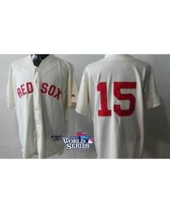 Red Sox #15 Dustin Pedroia Cream Cool Base 2013 World Series Patch Stitched MLB Jersey