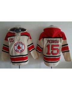 Red Sox #15 Dustin Pedroia Cream Sawyer Hooded Sweatshirt MLB Hoodie