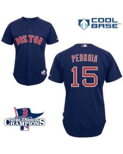Red Sox #15 Dustin Pedroia Dark Blue Cool Base 2013 World Series Champions Patch Stitched MLB Jersey