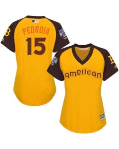Red Sox #15 Dustin Pedroia Gold 2016 All-Star American League Women's Stitched MLB Jersey