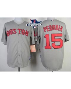 Red Sox #15 Dustin Pedroia Grey Cool Base 2013 World Series Champions Patch Stitched MLB Jersey