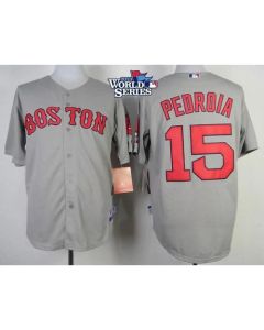 Red Sox #15 Dustin Pedroia Grey Cool Base 2013 World Series Patch Stitched MLB Jersey
