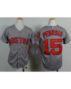 Red Sox #15 Dustin Pedroia Grey Cool Base Stitched Youth MLB Jersey
