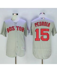 Red Sox #15 Dustin Pedroia Grey Flexbase Authentic Collection Name On Back Stitched MLB Jersey