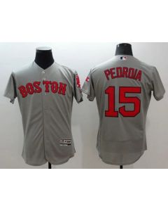Red Sox #15 Dustin Pedroia Grey Flexbase Authentic Collection Stitched MLB Jersey