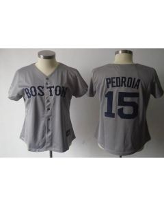 Red Sox #15 Dustin Pedroia Grey Women's Fashion Stitched MLB Jersey