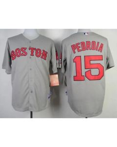 Red Sox #15 Dustin Pedroia Stitched Grey MLB Jersey