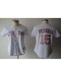 Red Sox #15 Dustin Pedroia White Pink No. Women's Fashion Stitched MLB Jersey
