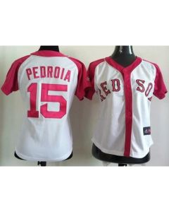 Red Sox #15 Dustin Pedroia White/Pink Women's Splash Fashion Stitched MLB Jersey