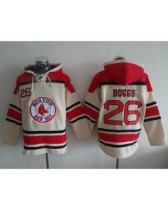 Red Sox #26 Wade Boggs Cream Sawyer Hooded Sweatshirt MLB Hoodie