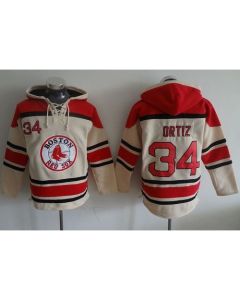 Red Sox #34 David Ortiz Cream Sawyer Hooded Sweatshirt MLB Hoodie