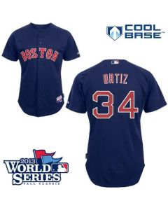 Red Sox #34 David Ortiz Dark Blue Cool Base 2013 World Series Patch Stitched MLB Jersey