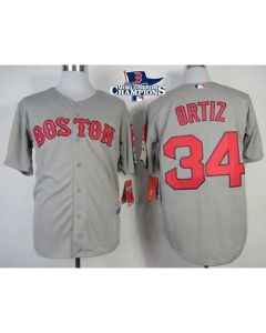 Red Sox #34 David Ortiz Grey Cool Base 2013 World Series Champions Patch Stitched MLB Jersey