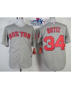 Red Sox #34 David Ortiz Grey Cool Base 2013 World Series Patch Stitched MLB Jersey