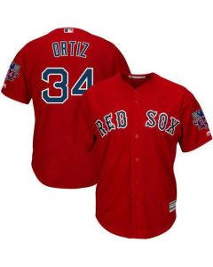 Red Sox #34 David Ortiz Red New Cool Base with Retirement Patch Stitched MLB Jersey