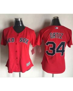Red Sox #34 David Ortiz Red Women's Fashion Stitched MLB Jersey