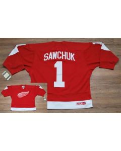 Red Wings #1 Terry Sawchuk Stitched Red CCM Throwback NHL Jersey