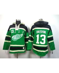 Red Wings #13 Pavel Datsyuk Green St. Patrick's Day McNary Lace Hoodie Stitched NHL Jersey