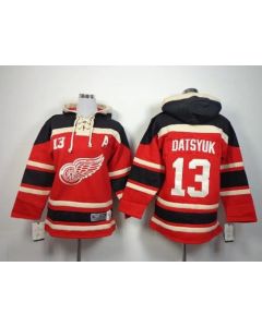 Red Wings #13 Pavel Datsyuk Red Sawyer Hooded Sweatshirt Stitched Youth NHL Jersey