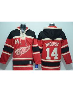 Red Wings #14 Gustav Nyquist Red Sawyer Hooded Sweatshirt Stitched NHL Jersey