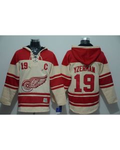 Red Wings #19 Steve Yzerman Cream Sawyer Hooded Sweatshirt Stitched NHL Jersey