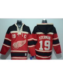 Red Wings #19 Steve Yzerman Red Sawyer Hooded Sweatshirt Stitched NHL Jersey