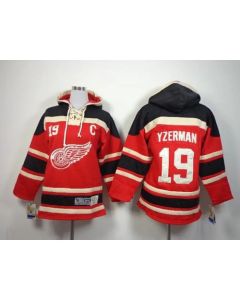 Red Wings #19 Steve Yzerman Red Sawyer Hooded Sweatshirt Stitched Youth NHL Jersey