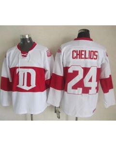 Red Wings #24 Chris Chelios White Winter Classic CCM Throwback Stitched NHL Jersey