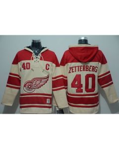 Red Wings #40 Henrik Zetterberg Cream Sawyer Hooded Sweatshirt Stitched NHL Jersey