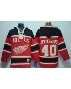 Red Wings #40 Henrik Zetterberg Red Sawyer Hooded Sweatshirt Stitched NHL Jersey