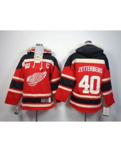 Red Wings #40 Henrik Zetterberg Red Sawyer Hooded Sweatshirt Stitched Youth NHL Jersey