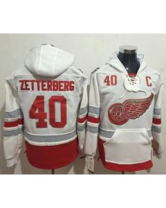 Red Wings #40 Henrik Zetterberg White Name & Number Pullover NHL Hoodie