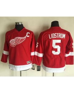 Red Wings #5 Nicklas Lidstrom Red CCM Throwback Stitched Youth NHL Jersey