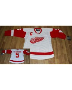 Red Wings #5 Nicklas Lidstrom Stitched White NHL Jersey