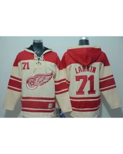 Red Wings #71 Dylan Larkin Cream Sawyer Hooded Sweatshirt Stitched NHL Jersey