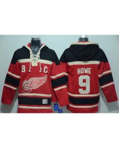 Red Wings #9 Gordie Howe Red Sawyer Hooded Sweatshirt Stitched NHL Jersey