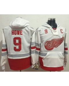 Red Wings #9 Gordie Howe White Name & Number Pullover NHL Hoodie