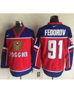 Red Wings #91 Sergei Fedorov Red/Blue Stitched NHL Jersey