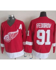 Red Wings #91 Sergei Fedorov Red CCM Throwback Stitched NHL Jersey