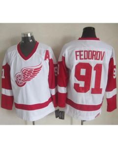 Red Wings #91 Sergei Fedorov White CCM Throwback Stitched NHL Jersey