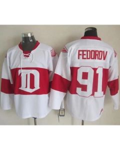Red Wings #91 Sergei Fedorov White Winter Classic CCM Throwback Stitched NHL Jersey