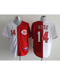 Reds #14 Pete Rose Red/White Split Fashion Stitched MLB Jersey