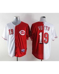 Reds #19 Joey Votto Red/White Split Fashion Stitched MLB Jersey